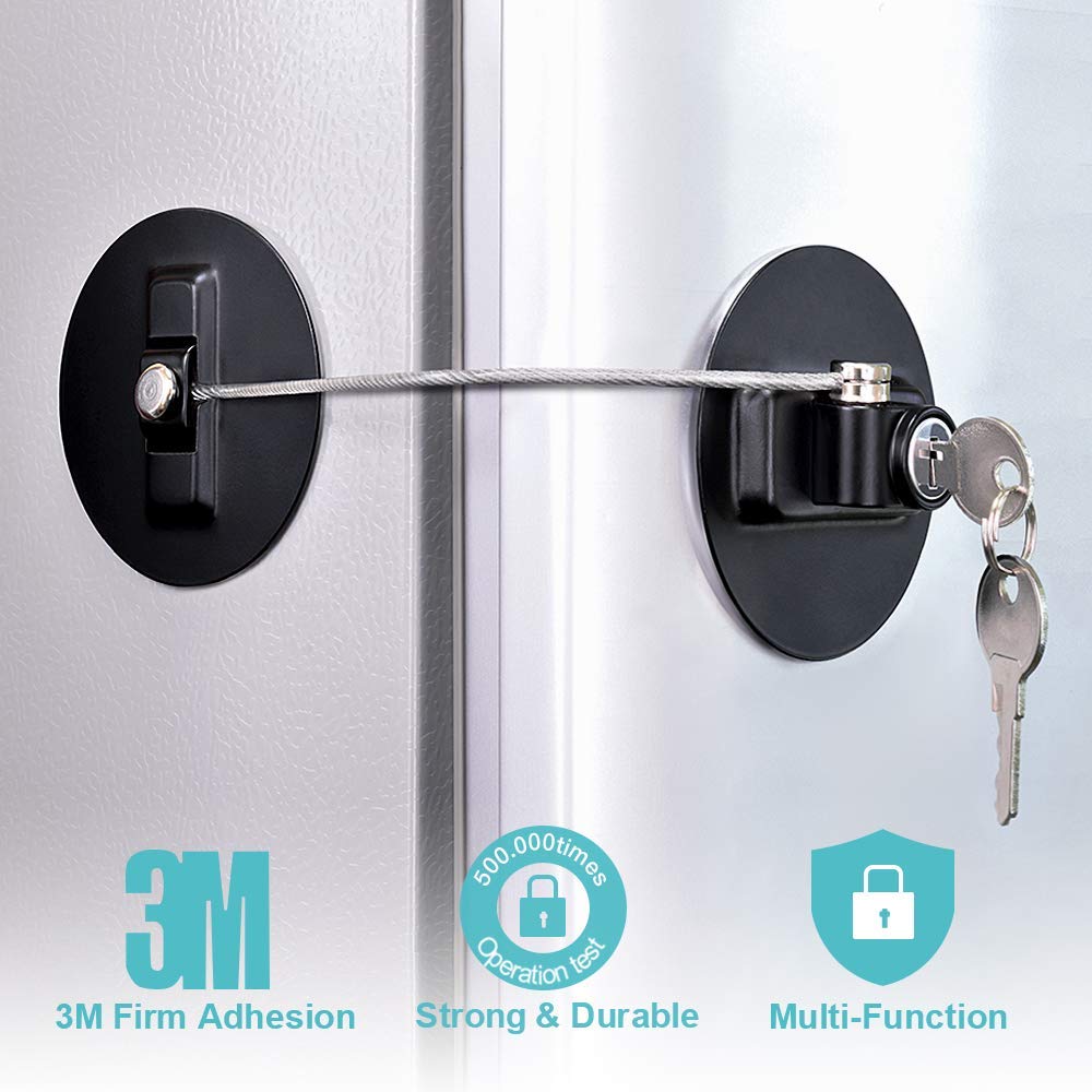 QYMHOODS Fridge Lock with Keys Usable As Cabinet Locks,Freezer Lock and Child Safety Locks with Extra Strong Adhesives - Black, Other